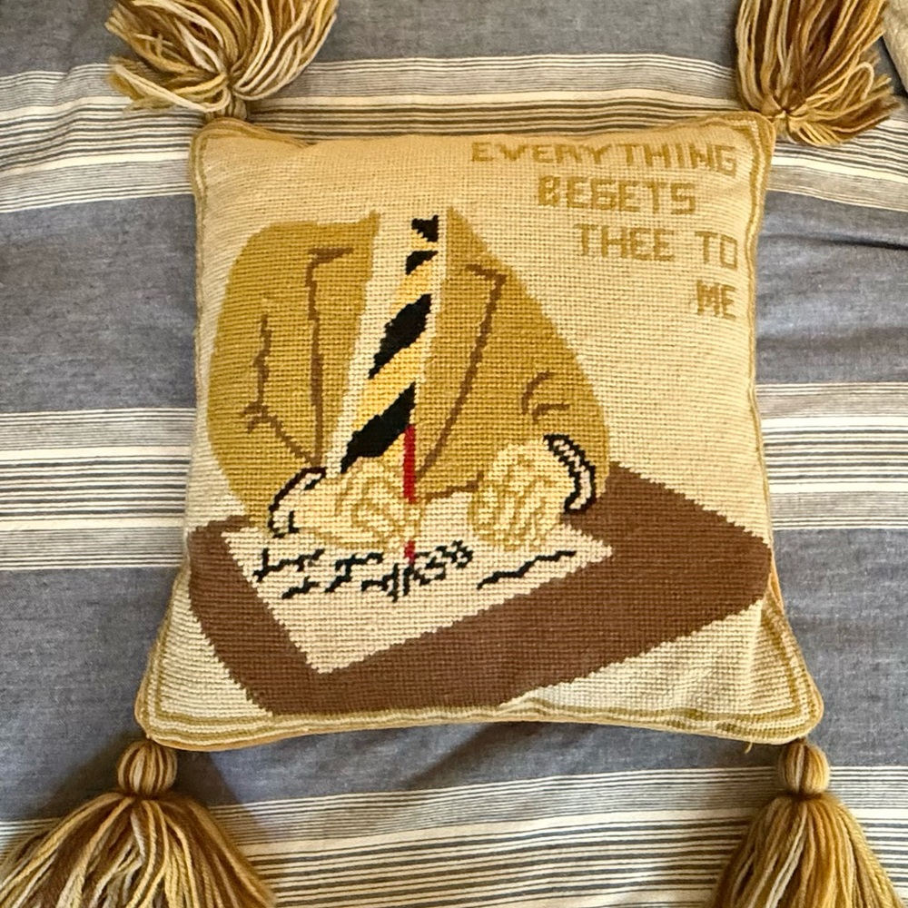 Tory Burch Gold and Brown Needlepoint Pillow